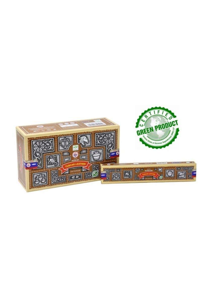 Türkische lederbox mit kunstvollem schwarz-goldenem muster für tuscan leather satya räucherstäbchen, ideal für gothic kleidung fans