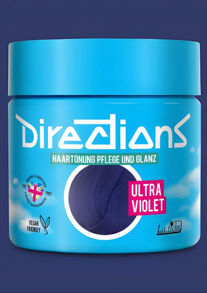 Ultra violet directions 100ml haartönung in intensiv violetter haarfarbe mit blauen untertönen für kompromisslose gothic looks