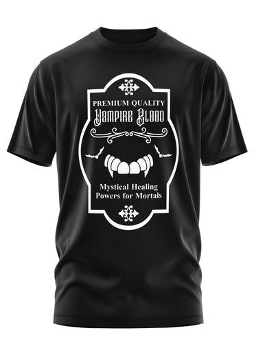 Schwarzes gothic kurzarmshirt mit weißem horrordesign vampirzähne und fledermäuse premiumqualität