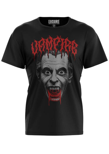 Schwarzes gothic horror baumwollshirt vampire grey mit vampirgesicht und rotem, tropfendem bitte-text