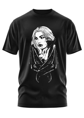 Schwarzes Gothic-T-Shirt mit Vampir-Frau-Motiv VAMPIRE LADY