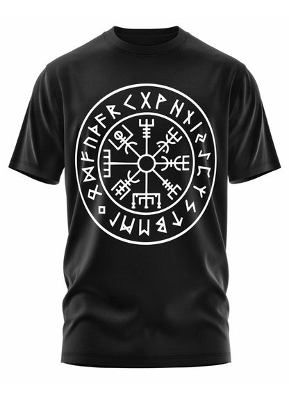 Schwarzes Vegvisir-Shirt mit gotischem Wikinger-Runen-Design