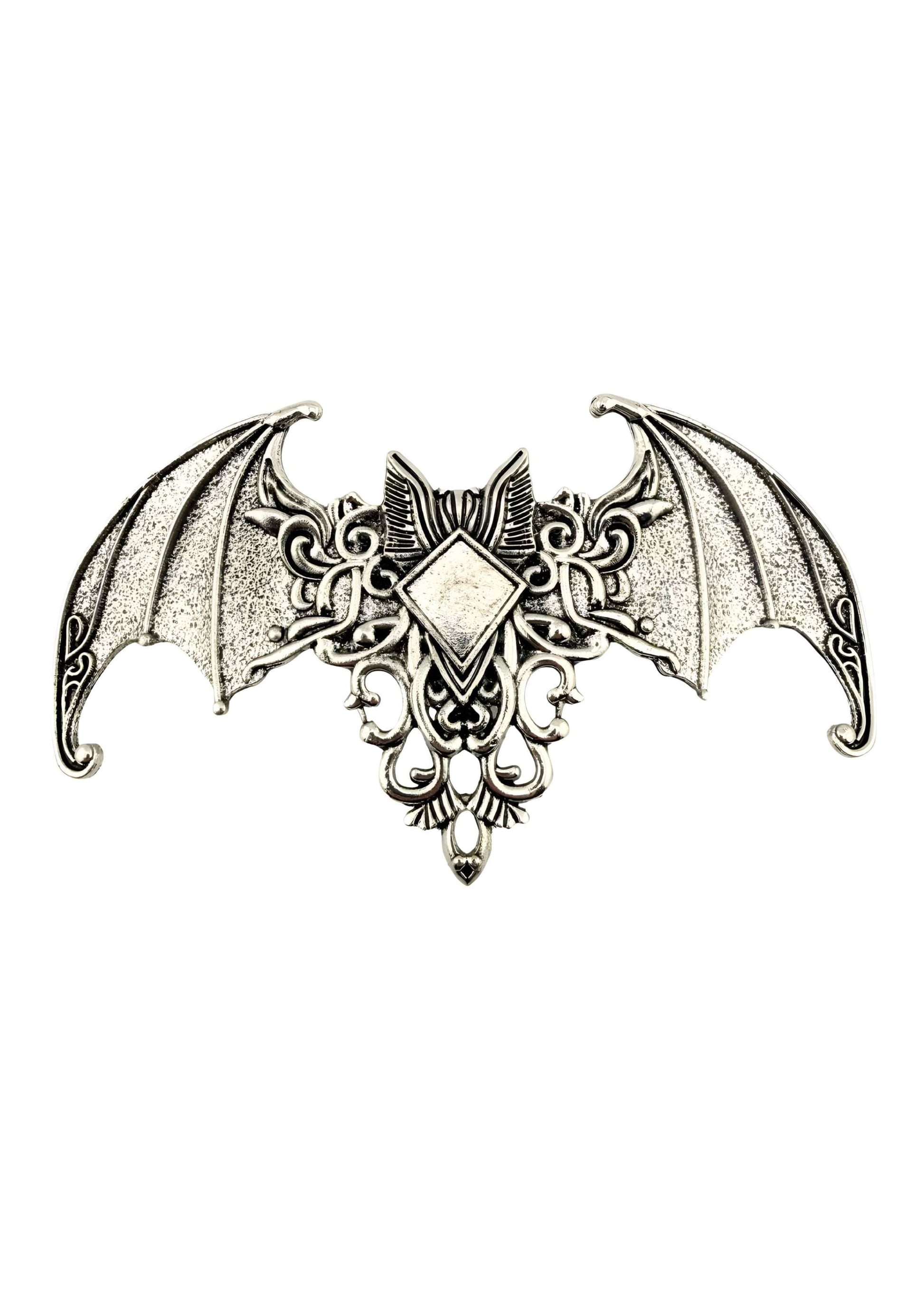 Antiker silberner gotischer Fledermaus-Haarklammer mit Filigran und Diamantakzent