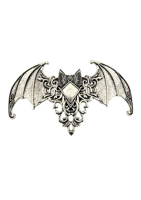 Antiker silberner gotischer Fledermaus-Haarklammer mit Filigran und Diamantakzent