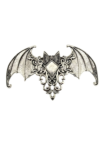 Antiker silberner gotischer Fledermaus-Haarklammer mit Filigran und Diamantakzent