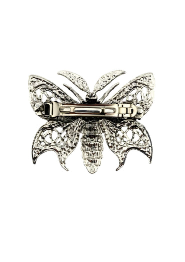 Silberne gotische Filigran-Schmetterlings-Haarspange mit Spitzenflügeln und strukturiertem Körper