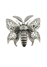 Silberne gotische Mottenbrosche mit keltischem Knotenwerk und Metall-Details