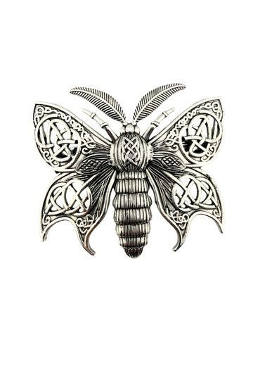Silberner viking moth haarklammer in form eines schmetterlings mit filigranen keltischen knotendetails