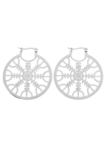 Ein Paar silberne Vegvisir-Ohrringe.