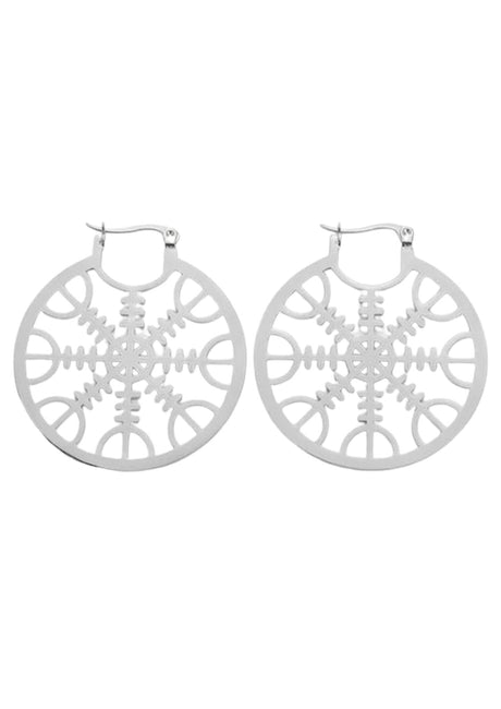 Ein Paar silberne Vegvisir-Ohrringe.