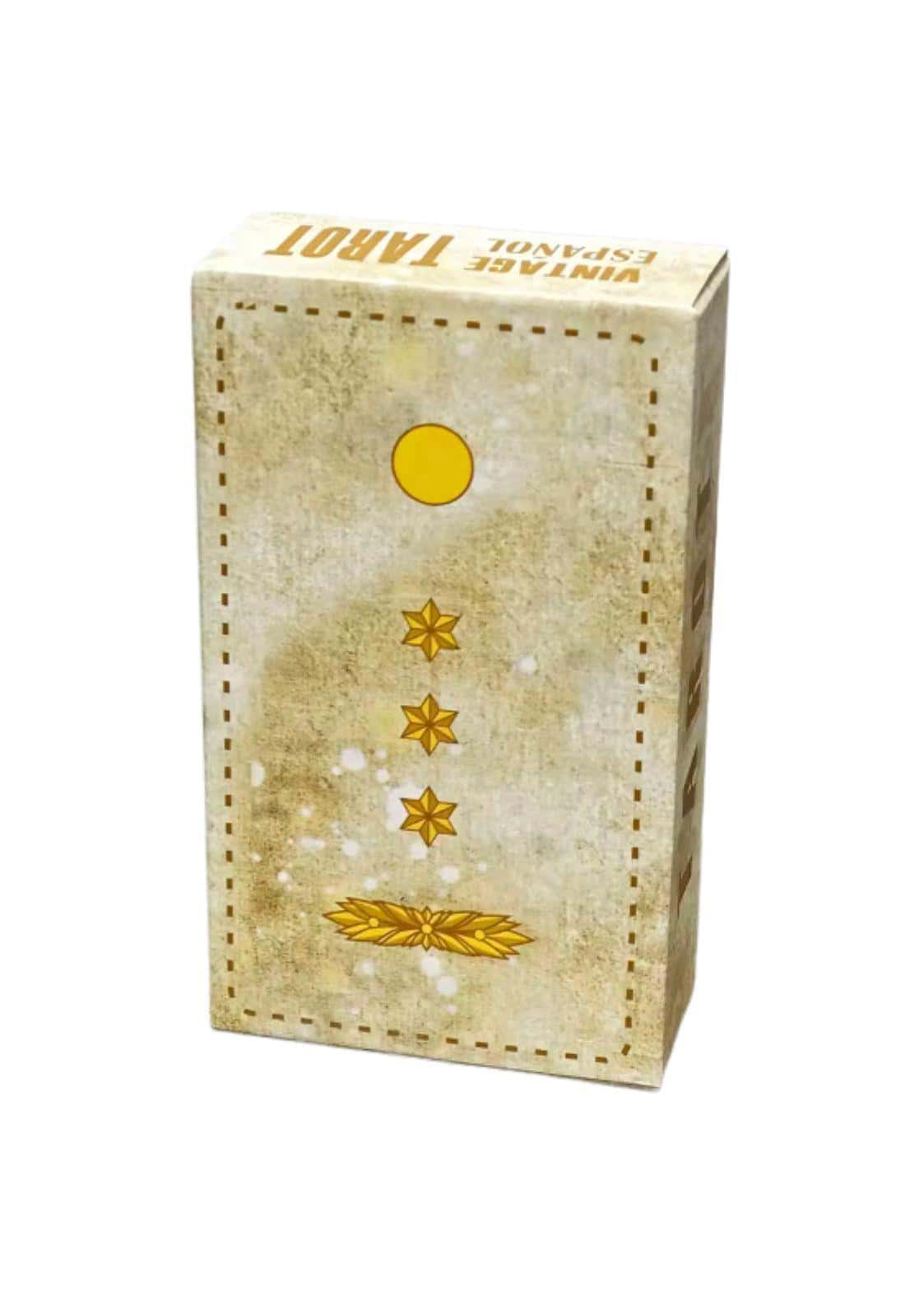 Vintage tarot spanische edition tarot karten box mit distressed beige finish und goldfolie sternen- und lorbeerdesign