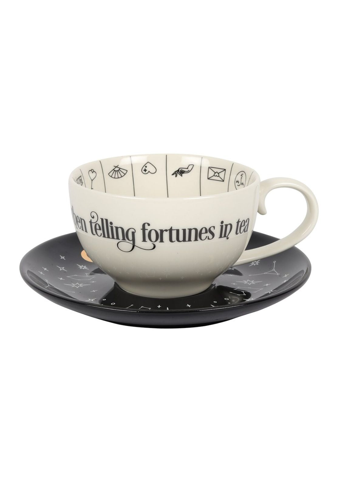 Dekorierte Teetasse und Untertasse.