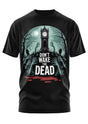 Ein schwarzes T-Shirt mit einer Horror-Grafik von Zombies, einer alten Uhr und der Aufschrift ’DON’T WAKE THE DEAD’.