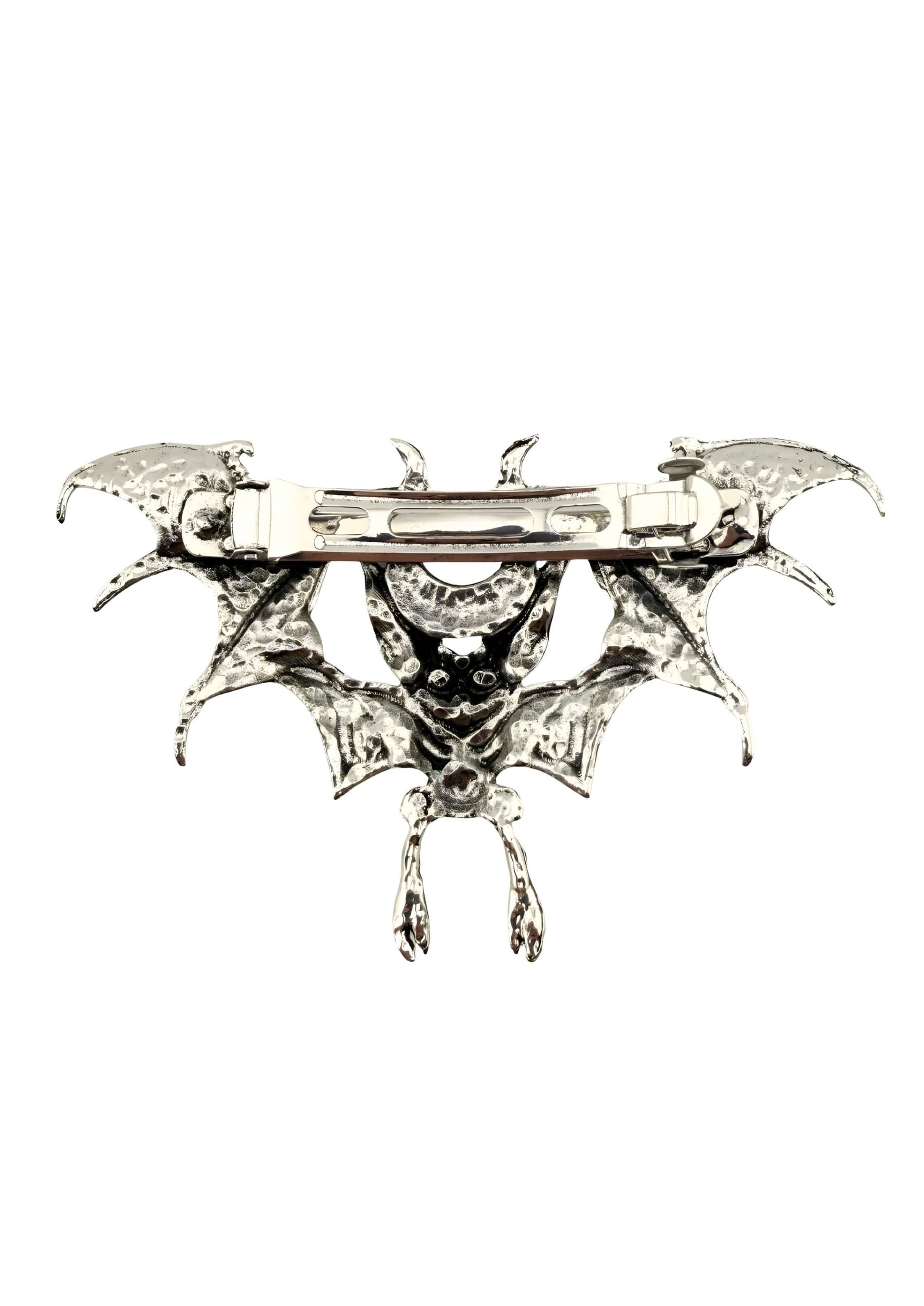 Silberner gotischer Metall-Bat-Brooch mit Totenkopf-Zentrum