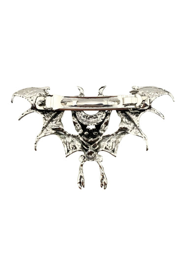 Silberner gotischer Metall-Bat-Brooch mit Totenkopf-Zentrum
