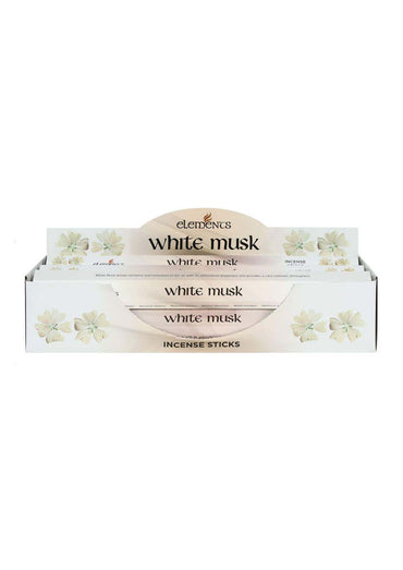 Weißer moschus räucherstäbchen in einer minimalistischen box mit floralem design perfekt für entspannung