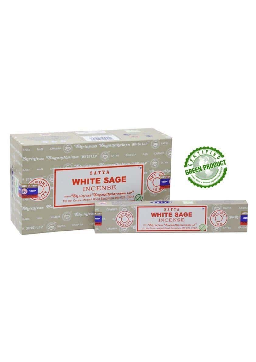 Weißer salbei sativa räucherstäbchen in beige roter kartonbox ideal für gothic horror und dark fashion rituals