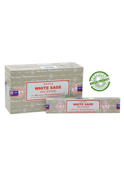 Weißer salbei sativa räucherstäbchen in beige roter kartonbox ideal für gothic horror und dark fashion rituals