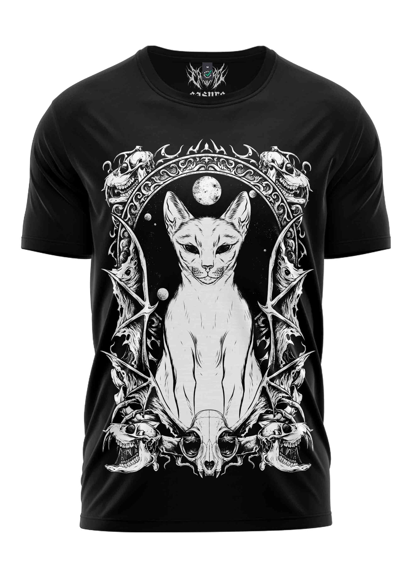Schwarzes Gothic-Metal T-Shirt WITCHERS CAT mit weißer Katze