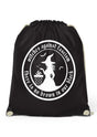 Schwarze Gym Bag mit Hexen-Silhouette und Anti-Faschismus-Motiv