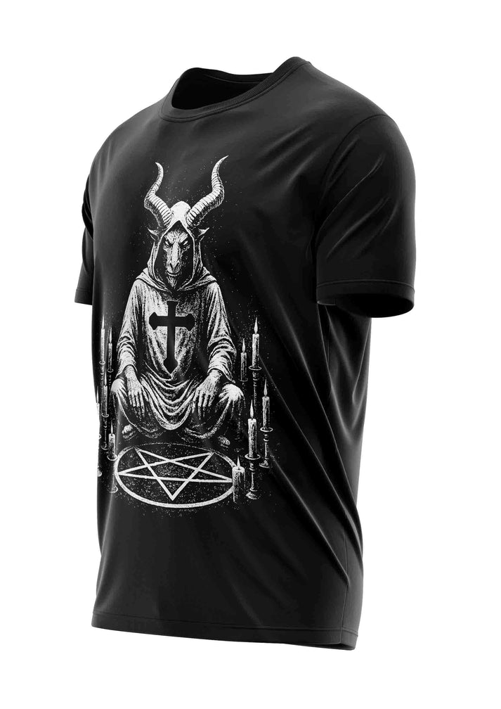 Schwarzes düstere worship shirt aus hochwertiger bio-baumwolle mit satanischem design und gaia lizenzierter kleidung