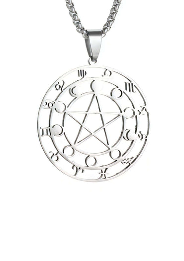 Silberne zodiac pentagram halskette mit pentagramm anhänger aus hochwertigem edelstahl mit zodiakzeichen und mondphasen