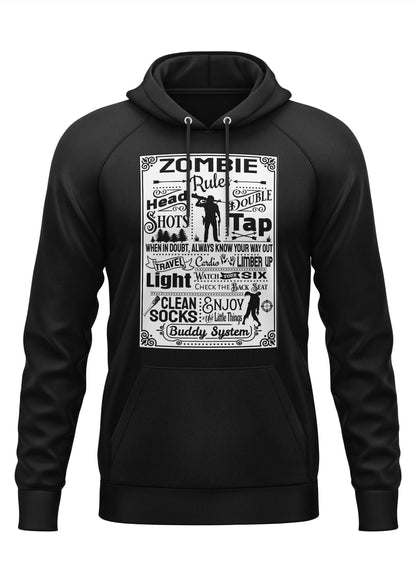 Schwarzer Gothic-Hoodie Zombie Rules mit weißem Zombie-Design