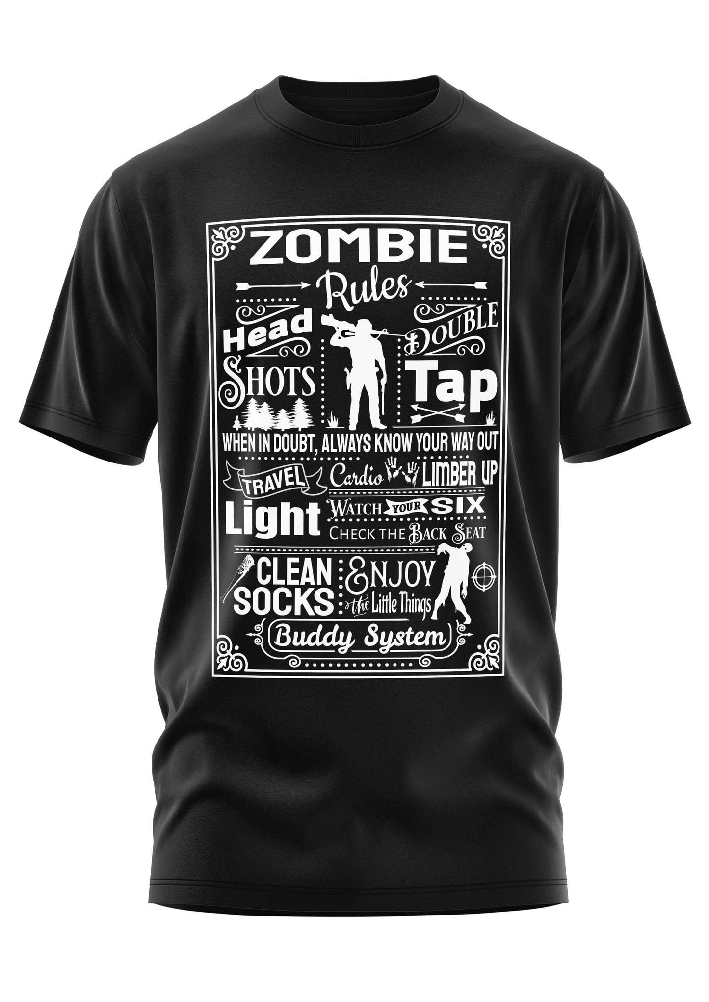 Schwarzes Baumwoll-Gothic-T-Shirt mit Zombie-Metal-Design